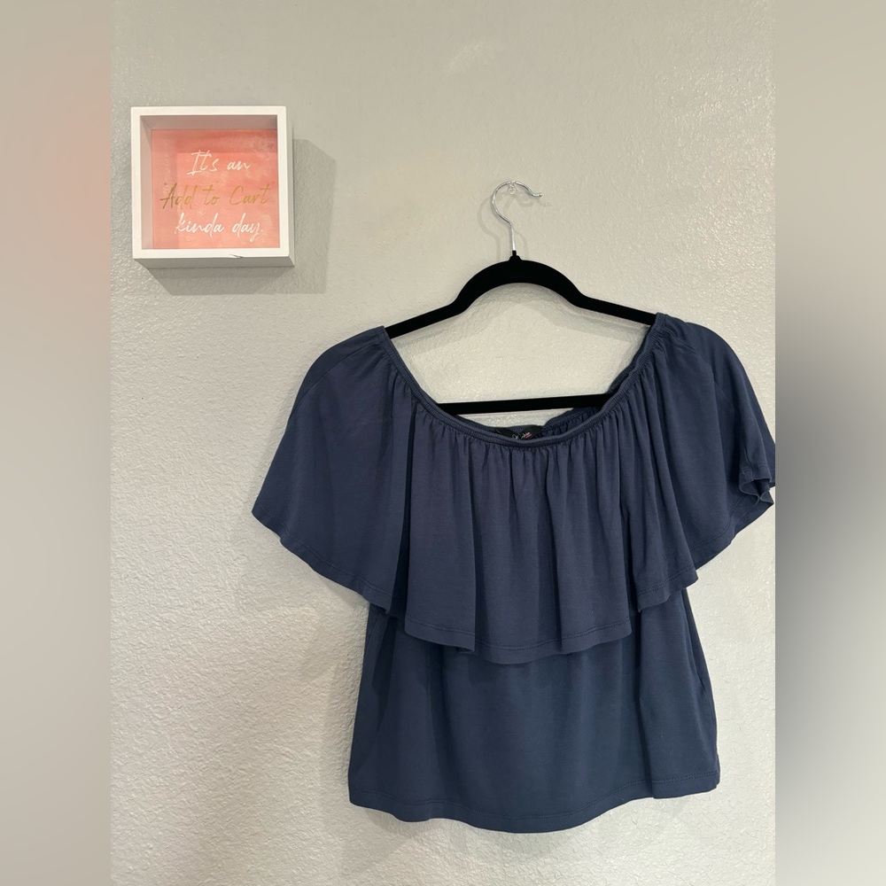 Francesca’s Off the Shoulder Navy Blouse